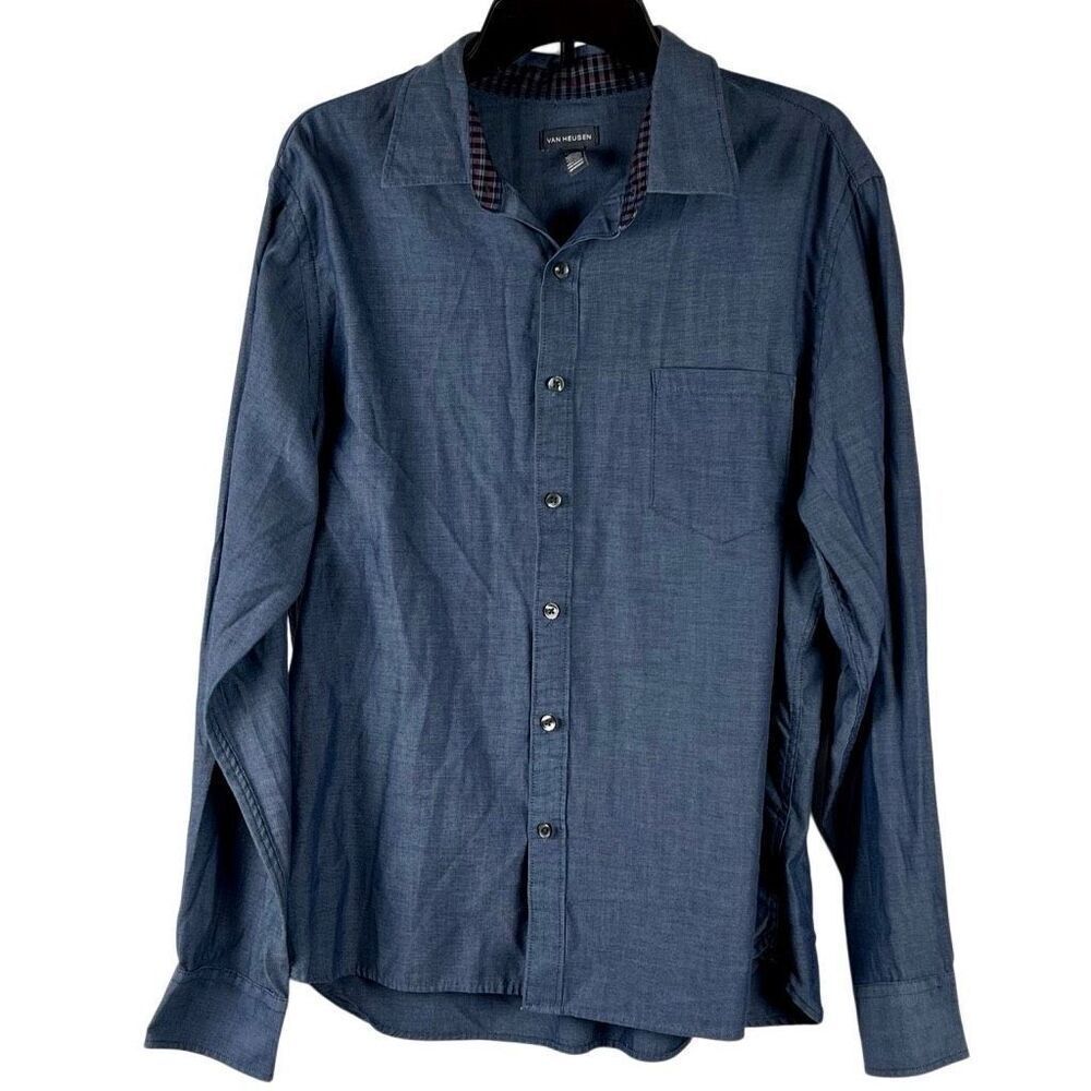 Van Heusen Long Sleeve Button Up Denim Look Shirt XL 17-17 1/2